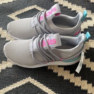 Adidas Gray Sneakers with Pink and Teal Accents